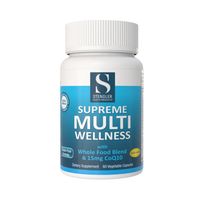 Multi-wellness supplement bottle with blue label on white background