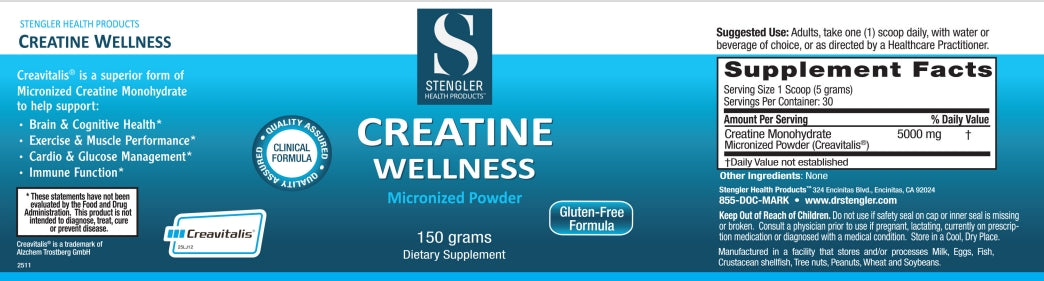 Stenger Creatine Wellness supplement packaging with blue background