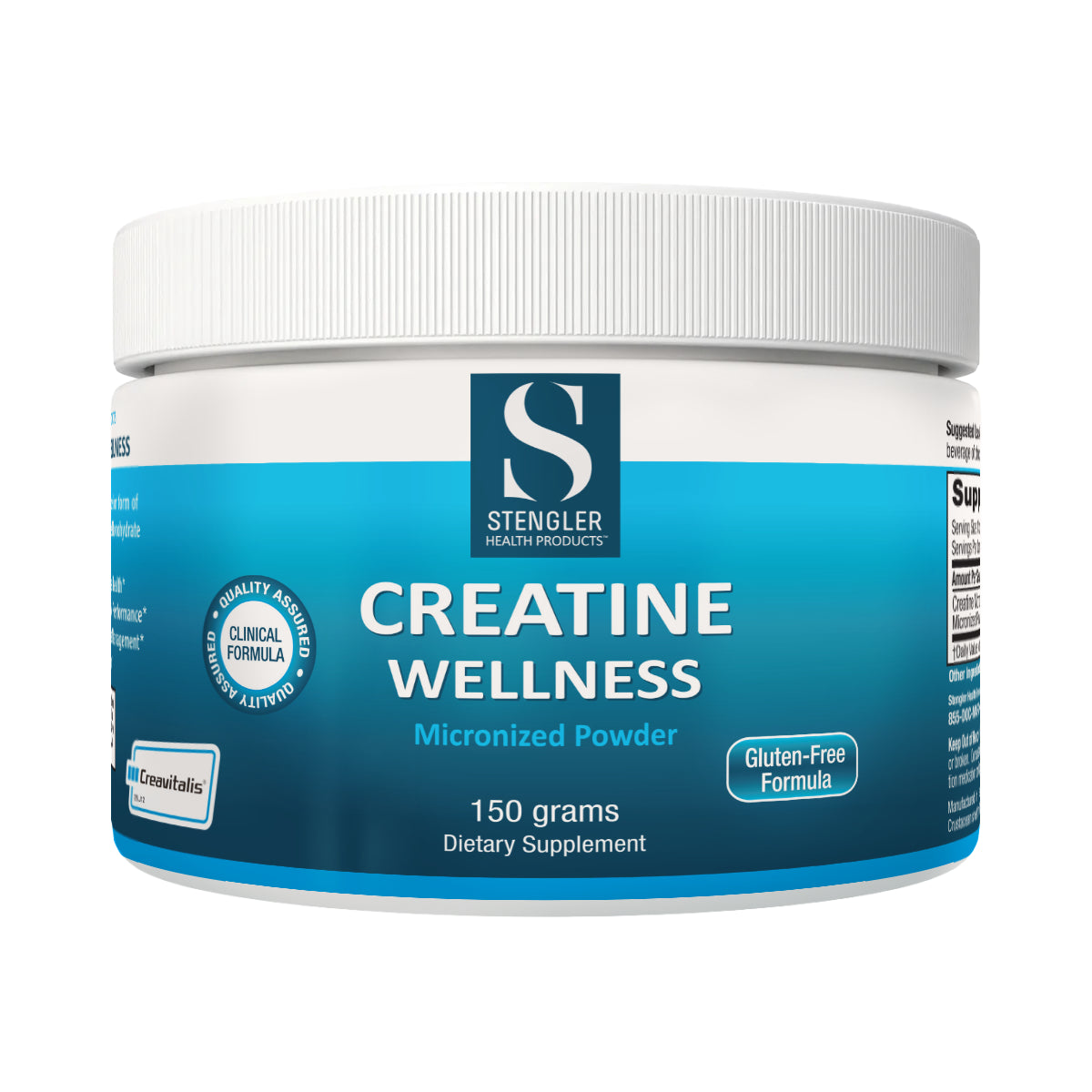Stengler Creatine Wellness powder container on a white background