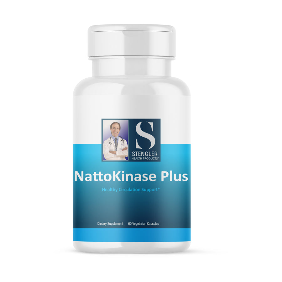 Medicine bottle with label reading 'NattoKinase Plus'