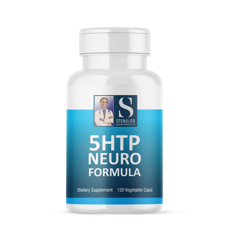 Medicine bottle with label reading '5HTP Neuro Formula