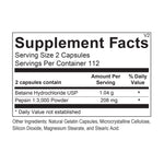 Supplement Facts for Betaine HCL & Pepsin Wellness