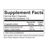 Supplement Facts for Betaine HCL & Pepsin Wellness