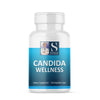 Medicine bottle with label reading 'Candida Wellness'