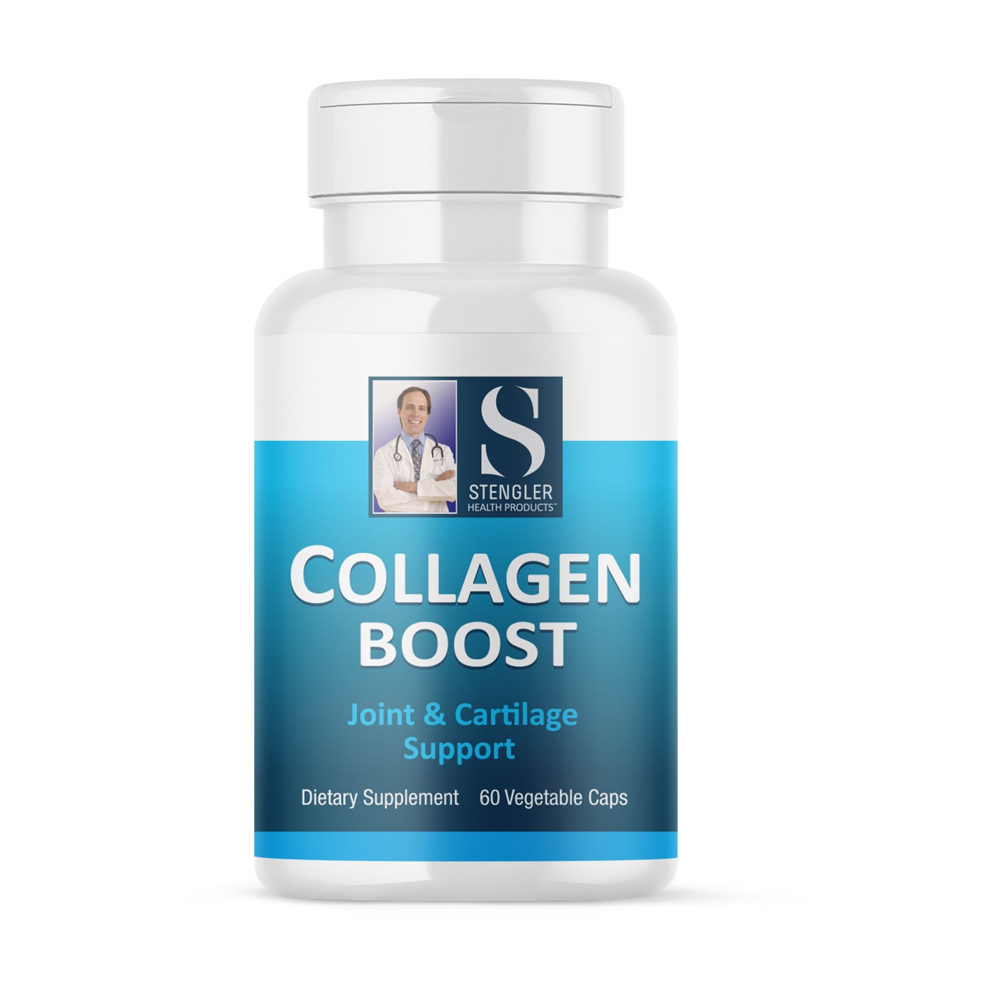 Medicine bottle with label reading 'Collagen Boost'