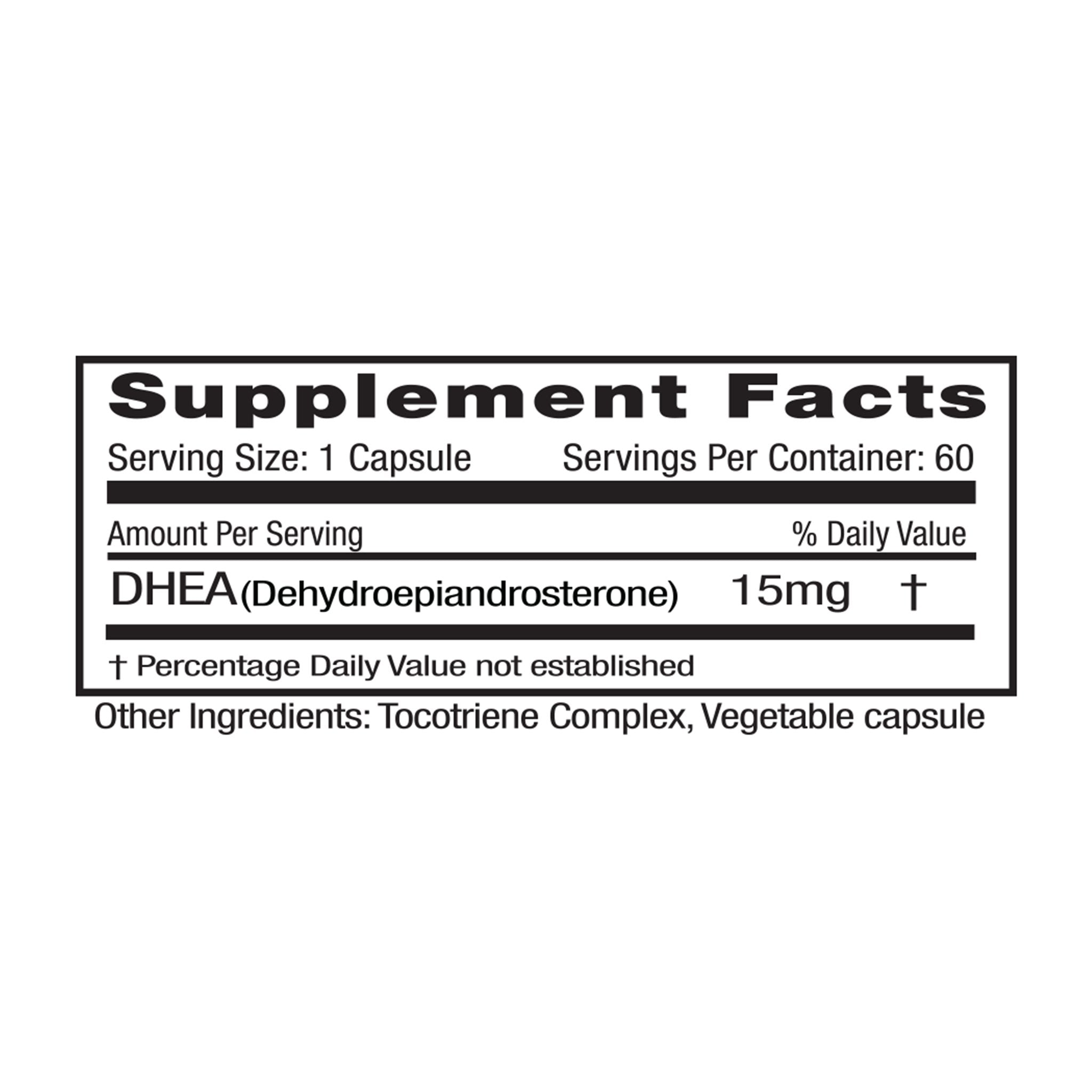 Nutrition Facts for DHEA 15 mg