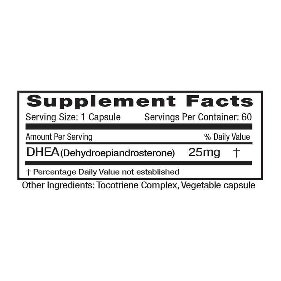 Supplement Facts for DHEA 25 mg