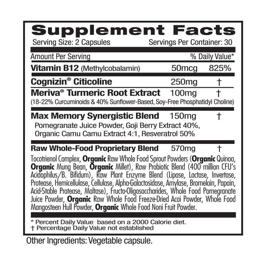 Supplement Facts for Memory Wellness