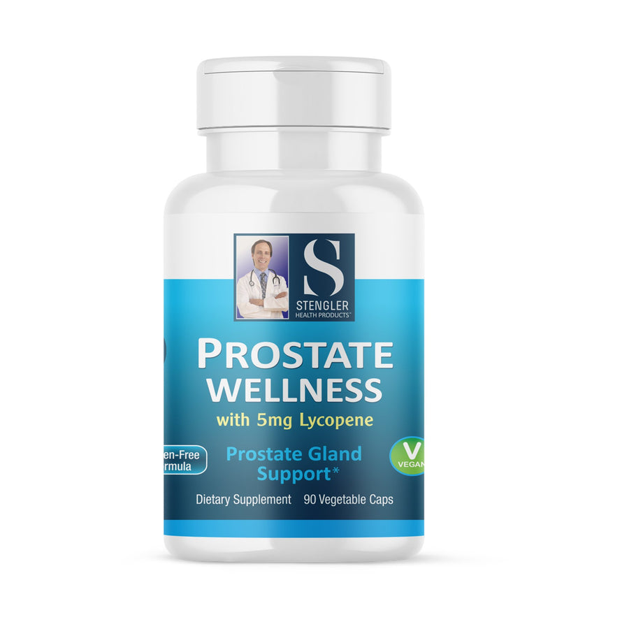 Medicine bottle with label reading 'Prostate Wellness'