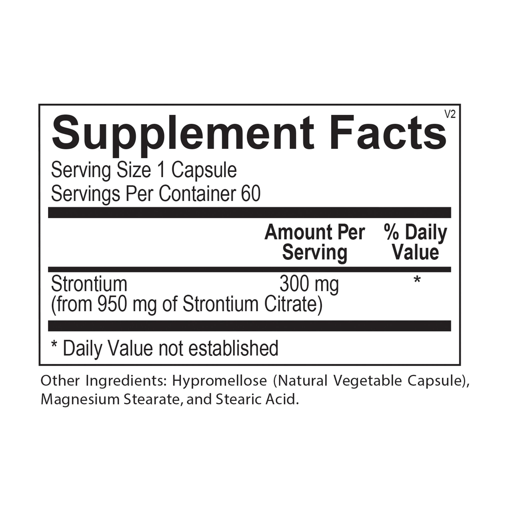 Supplement Facts for Strontium Wellness