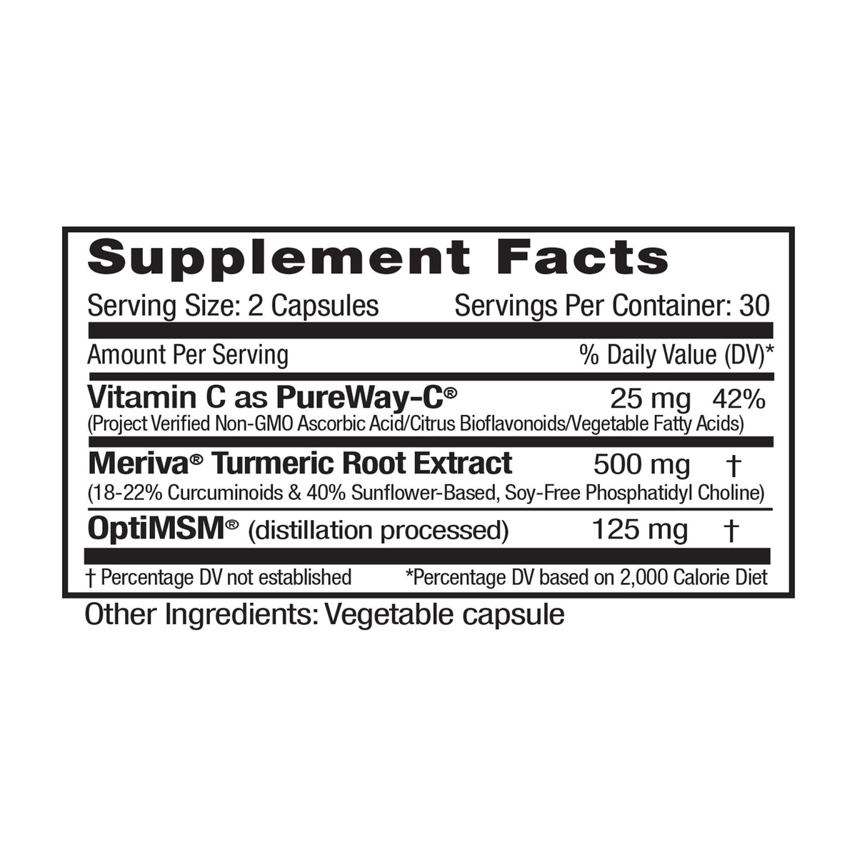 Supplement Facts for Turmeric + MSM Wellness