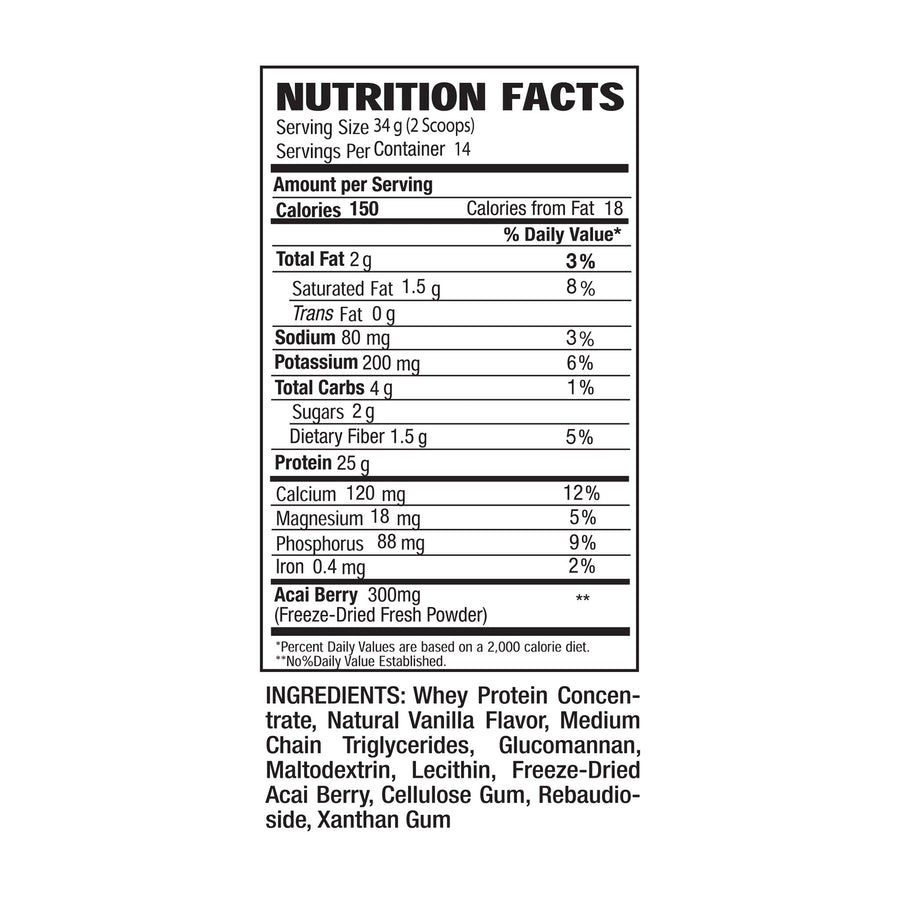Supplement Facts for Whey Acai Protein